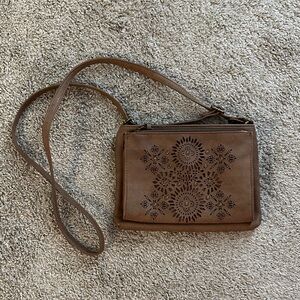 Brown Floral Cutout Crossbody Bag
